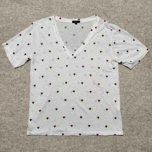 Rails‎ Womens White Heart Print Short Sleeve V-Neck T-Shirt Top Size Small